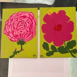 Floral Acrylic painting Set with Pink and Green